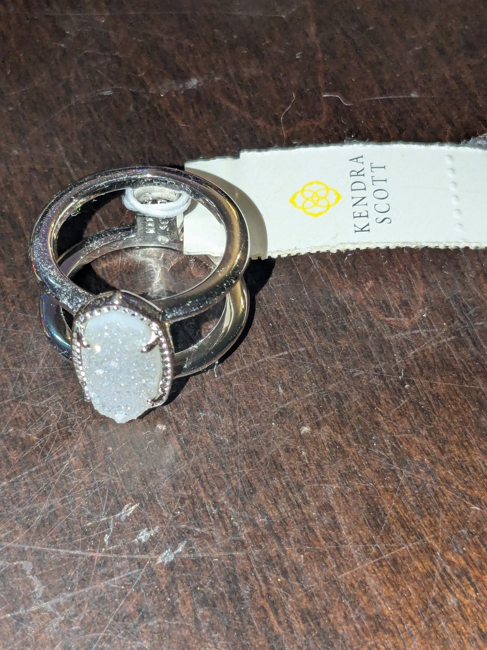 Kendra Scott Silver Ring with White Drusy Stone Size 6